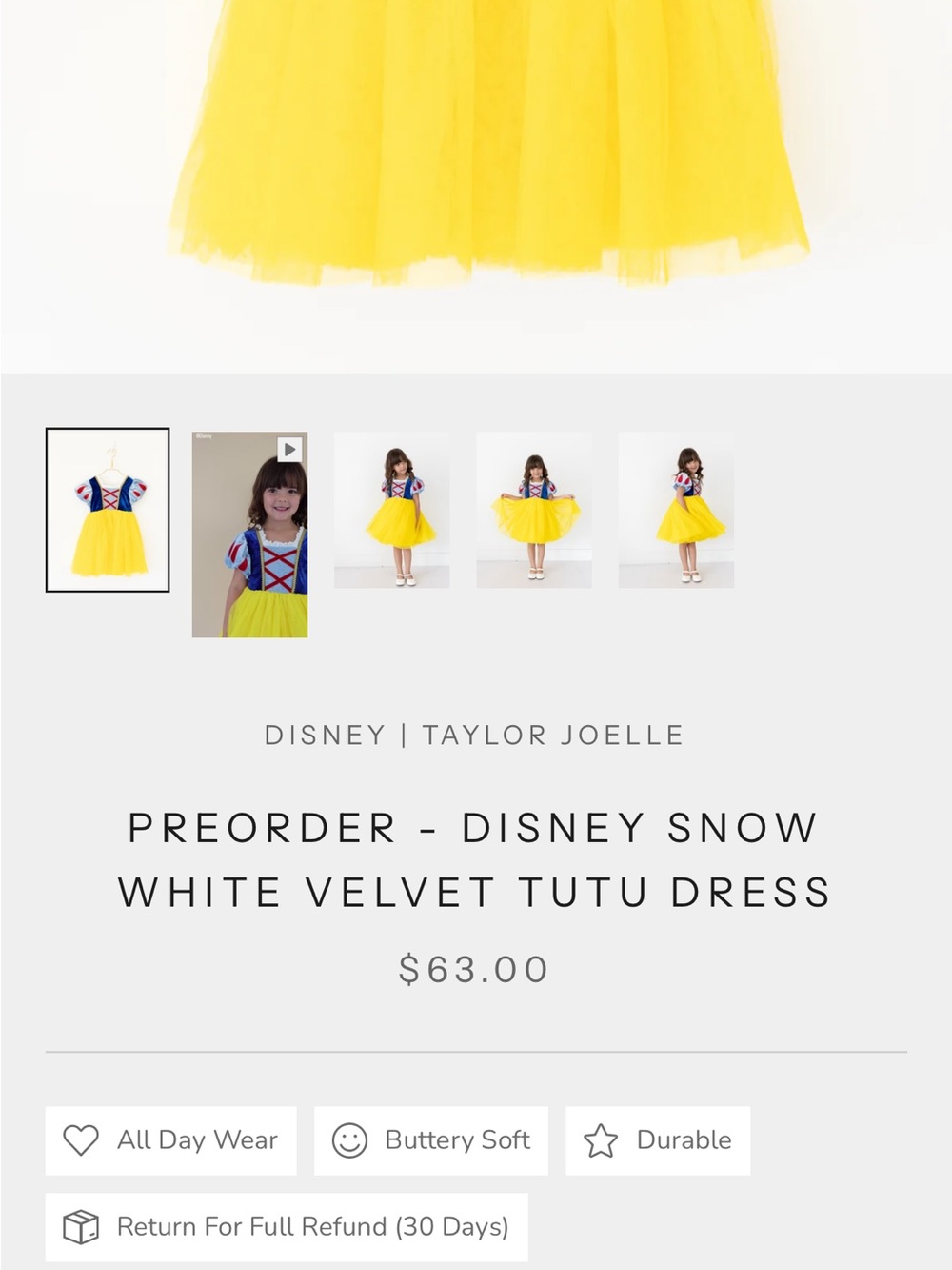 NWT Taylor Joelle DISNEY SNOW WHITE VELVET TUTU DRESS - Picture 2 of 6
